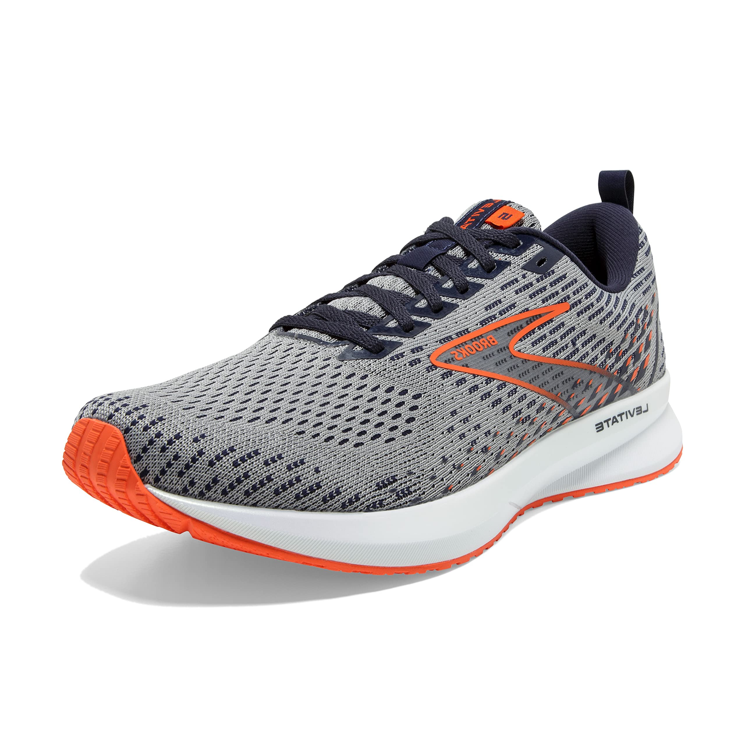 Brooks Men's Levitate 5 Neutral Running Shoe - Grey/Peacoat/Flame - 11.5 Medium