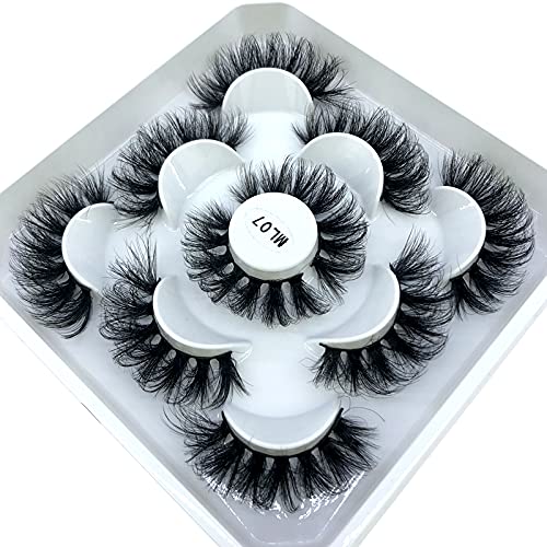 HBZGTLAD 5 Pairs 25 mm 3d Mink Lashes Bulk Faux with Custom Box Wispy Natural Mink Lashes Pack Short Wholesales Natural False Eyelashes (ML-07)