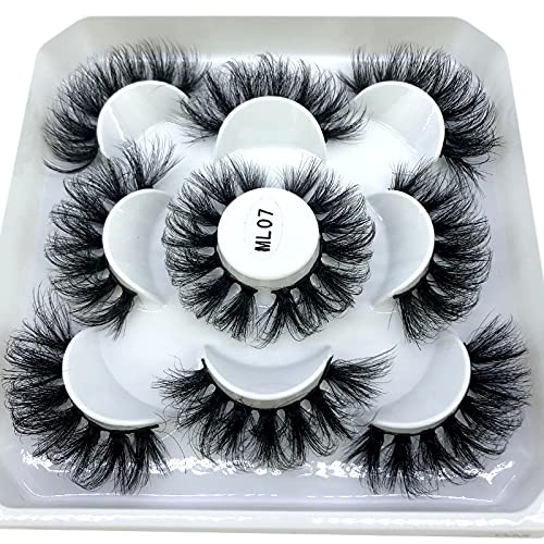 HBZGTLAD 5 Pairs 25 mm 3d Mink Lashes Bulk Faux with Custom Box Wispy Natural Mink Lashes Pack Short Wholesales Natural False Eyelashes (ML-07)