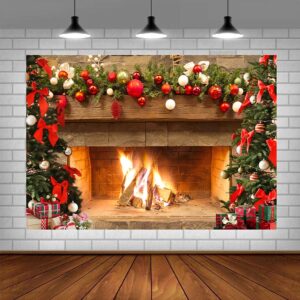 Lofaris Christmas Fireplace Backdrop Winter Xmas Tree Colorful Festive Decorations Brick Backgrounds Interior Vintage Merry Christmas Eve Party Banner Decorations 5x3ft