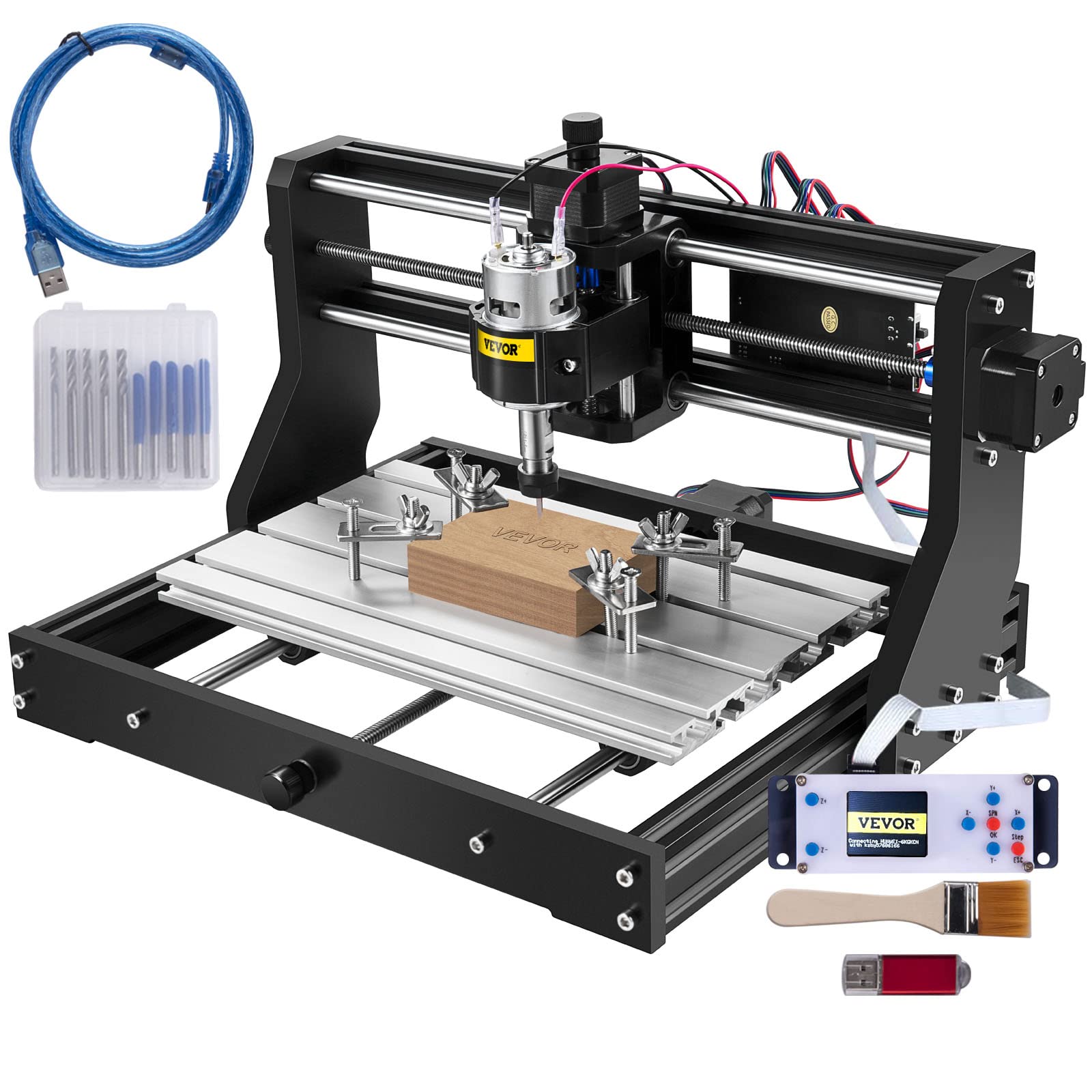 VEVOR CNC 3018-PRO Router Kit GRBL Control 3 Axis Plastic Acrylic PCB PVC Wood Carving Milling Engraving Machine, XYZ Working Area 300x180x45mm