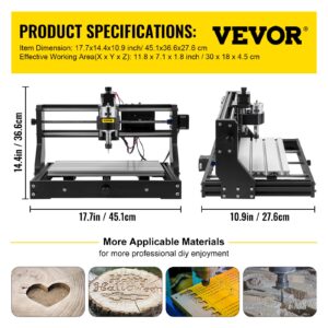 VEVOR CNC 3018-PRO Router Kit GRBL Control 3 Axis Plastic Acrylic PCB PVC Wood Carving Milling Engraving Machine, XYZ Working Area 300x180x45mm