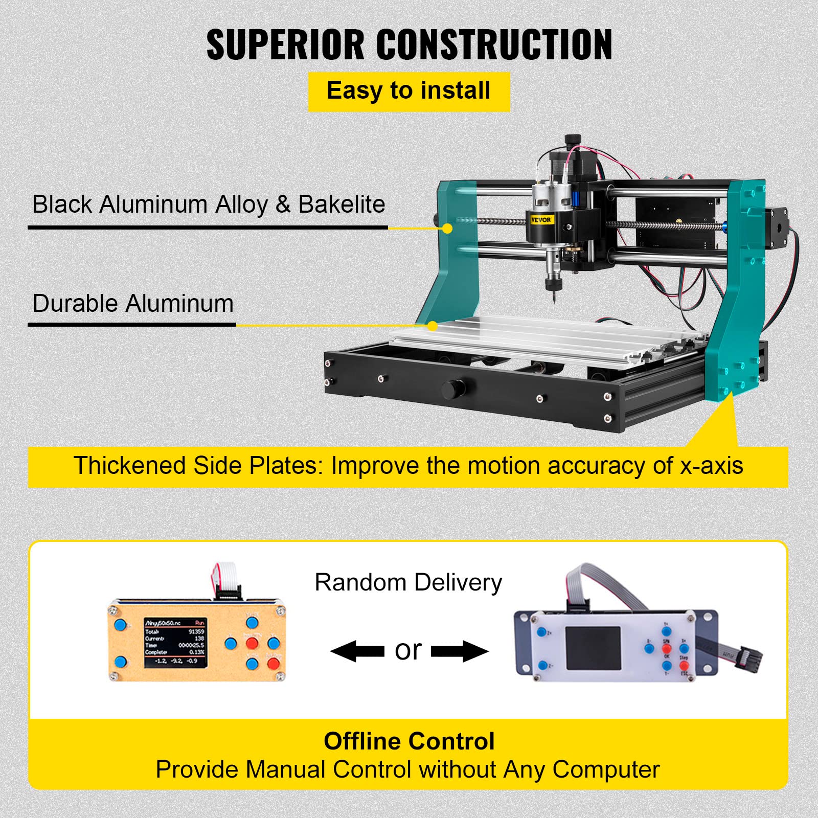 VEVOR CNC 3018-PRO Router Kit GRBL Control 3 Axis Plastic Acrylic PCB PVC Wood Carving Milling Engraving Machine, XYZ Working Area 300x180x45mm