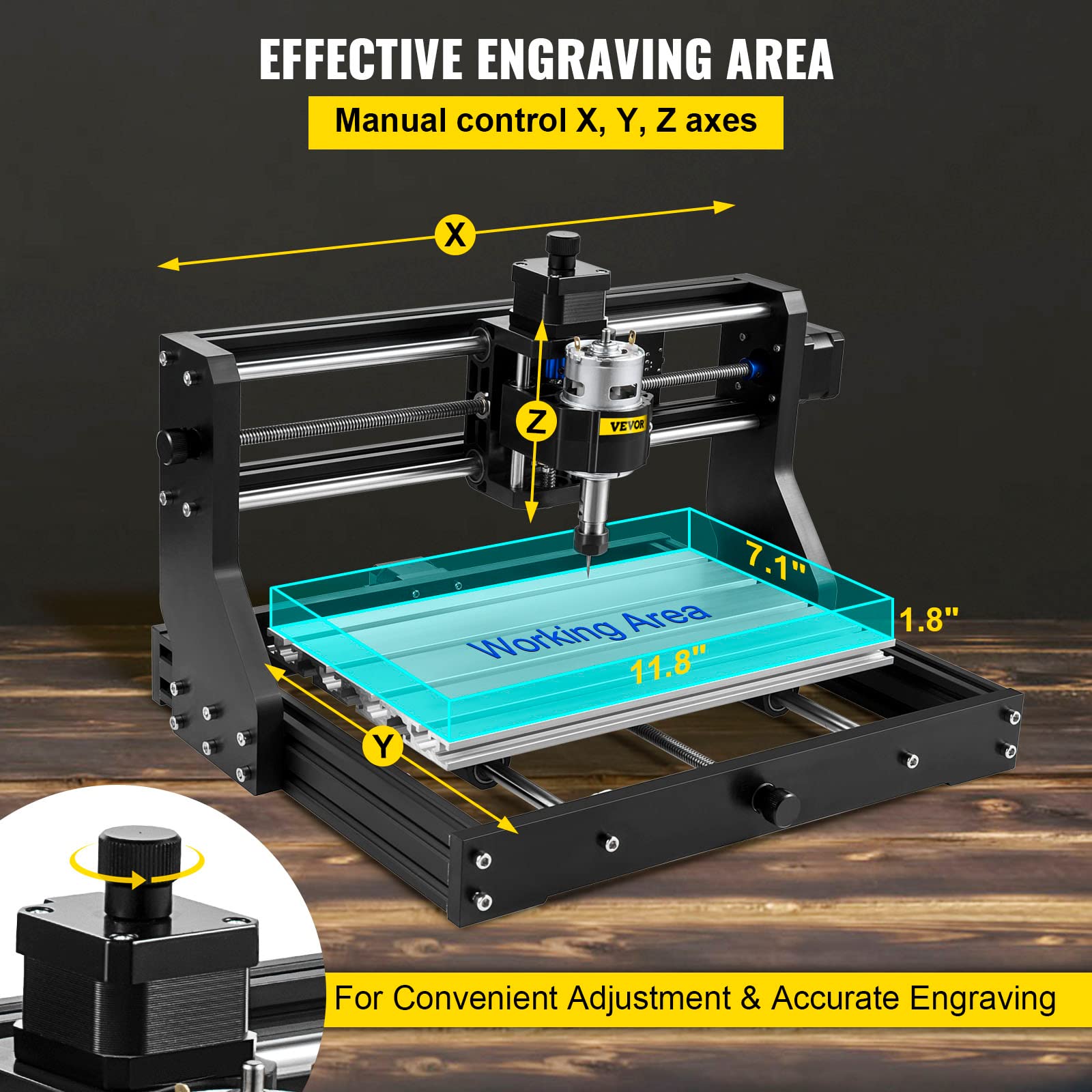 VEVOR CNC 3018-PRO Router Kit GRBL Control 3 Axis Plastic Acrylic PCB PVC Wood Carving Milling Engraving Machine, XYZ Working Area 300x180x45mm