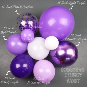 Pateeha Purple Balloon Arch Kit 145 Pcs Butterfly Baby Shower Decorations for Girl White Lavender Balloons Garland Metallic Purple Confetti Balloons for Birthday Party Decorations
