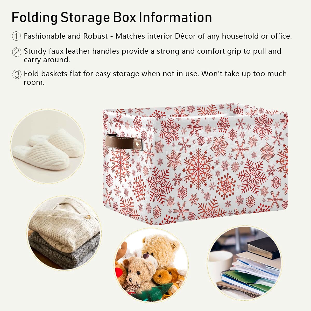 senya Christmas Basket, Large Foldable Storage Basket with Handles Christmas Snowflakes Fabric Collapsible Storage Bins Organizer Bag