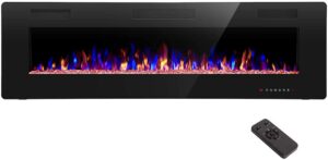 r.w.flame 68 inch recessed and wall mounted electric fireplace, ultra thin and low noise,fit for 2 x 6 stud, remote control with timer,touch screen,adjustable flame color and speed