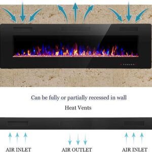 R.W.FLAME 68 inch Recessed and Wall Mounted Electric Fireplace, Ultra Thin and Low Noise,Fit for 2 x 6 Stud, Remote Control with Timer,Touch Screen,Adjustable Flame Color and Speed