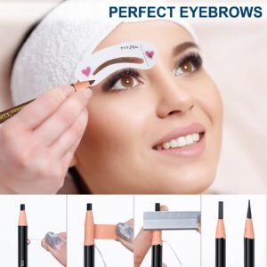 QIUFSSE Waterproof Eyebrow Pencil Dark Brown Brow Pencil Set For Marking,Filling and Outlining,Eyebrow Tattoo Makeup Microblading Supplies Kit,5Pcs Microblading Eyebrow Pen with Eyebrow Stencil Eyebrow Tool