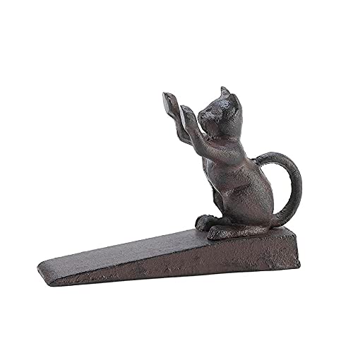 Smart Urban Home 2 x Cat Cast Iron Doorstops – Anti-Slip Anti-Scratch Pads - Bonus 4 x Wall Protectors/Bumpers - Decorative Antique Animal Door Stops - Home, Office, Farmhouse