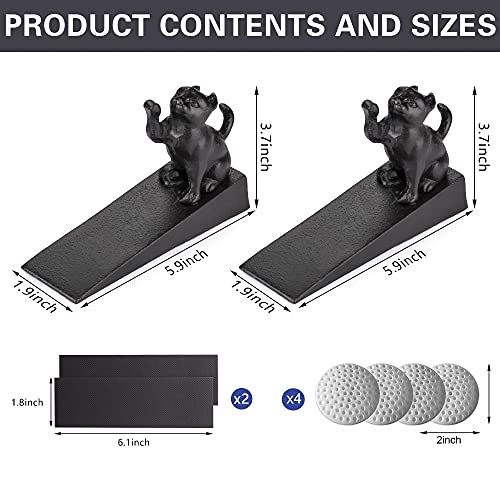 Smart Urban Home 2 x Cat Cast Iron Doorstops – Anti-Slip Anti-Scratch Pads - Bonus 4 x Wall Protectors/Bumpers - Decorative Antique Animal Door Stops - Home, Office, Farmhouse