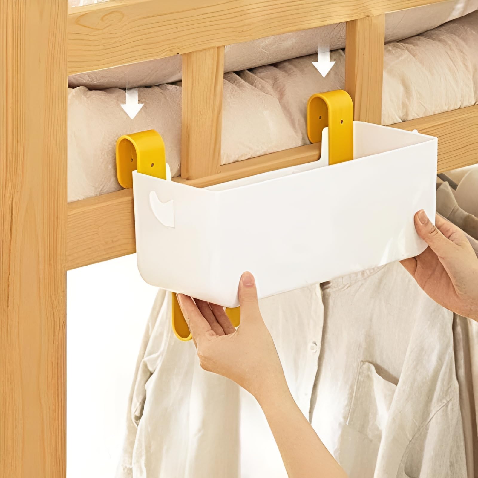 7UYUU Bunk Bed Shelf Bunk Bed Storage Caddy Accessories for Top Bunk Bedside Caddy Shelf for Dorm Bed Plastic Bunk Bed Hooks Decoration for Hanging in Loft Rv Camper - White