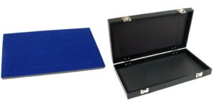 findingking black jewelry case (2xmetal clasps & removable lid) w/ 1 tray insert (blue 72-slot ring foam insert)