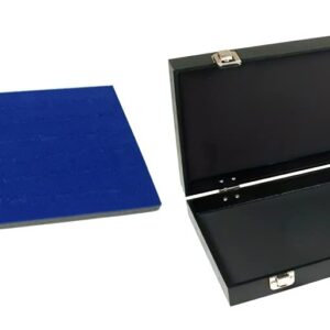 FindingKing Black Jewelry Case (2xMetal Clasps & Removable Lid) w/ 1 Tray Insert (Blue 72-slot Ring Foam Insert)