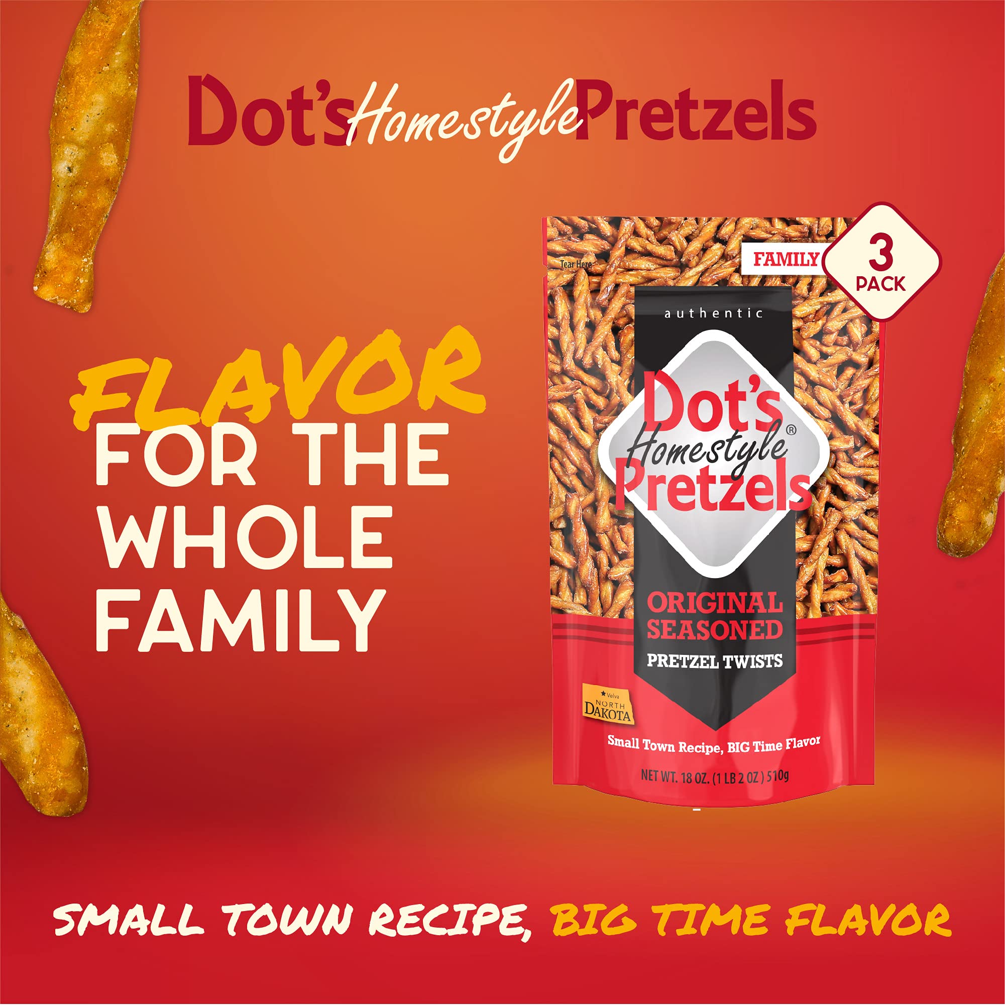 Dot's Homestyle Pretzels 18 Ounce Family Size Original Seasoned Pretzel Twists (3 Pack)