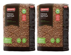 yarmarka farm rosted buckwheat groats 700g/1.54lb non gmo, rich in iron, rich in fibers and minerals,, kosher, diet friendly (pack of 2)