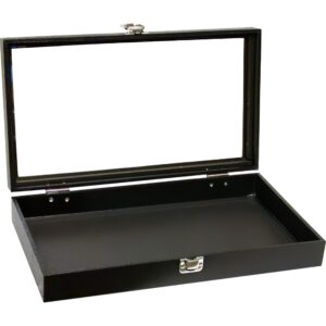 FindingKing Black Glass-top Jewelry Case (Single metal latch) w/ 1 Tray Insert (Red 72-slot Ring Foam Insert)