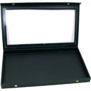 Black Glass Top Jewelry Case (Snap Close lid) w/ 1 Gem Jar Tray Insert (Black Foam 50 Gem Jar Insert)