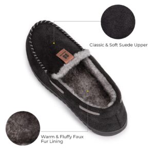 HomeTop Men's Faux Suede Memory Foam Moccasin Slippers Soft Plush Warm Lining House Shoes with Anti-Skid Rubber Sole (10, Black)
