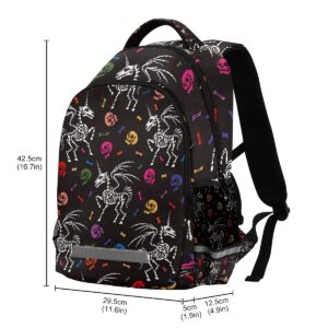 panksolu Unicorn Skeleton Skull Backpacks Lightweight Laptop Backpack School Book Bag Travel Hiking Daypack for Women Men Kids One Size…