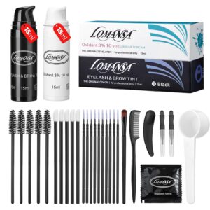 lomansa eyelash color kit, black lash color kits, instant hair color with natural effects 15ml keratin voluminous coloring with complete tools for salon home diy