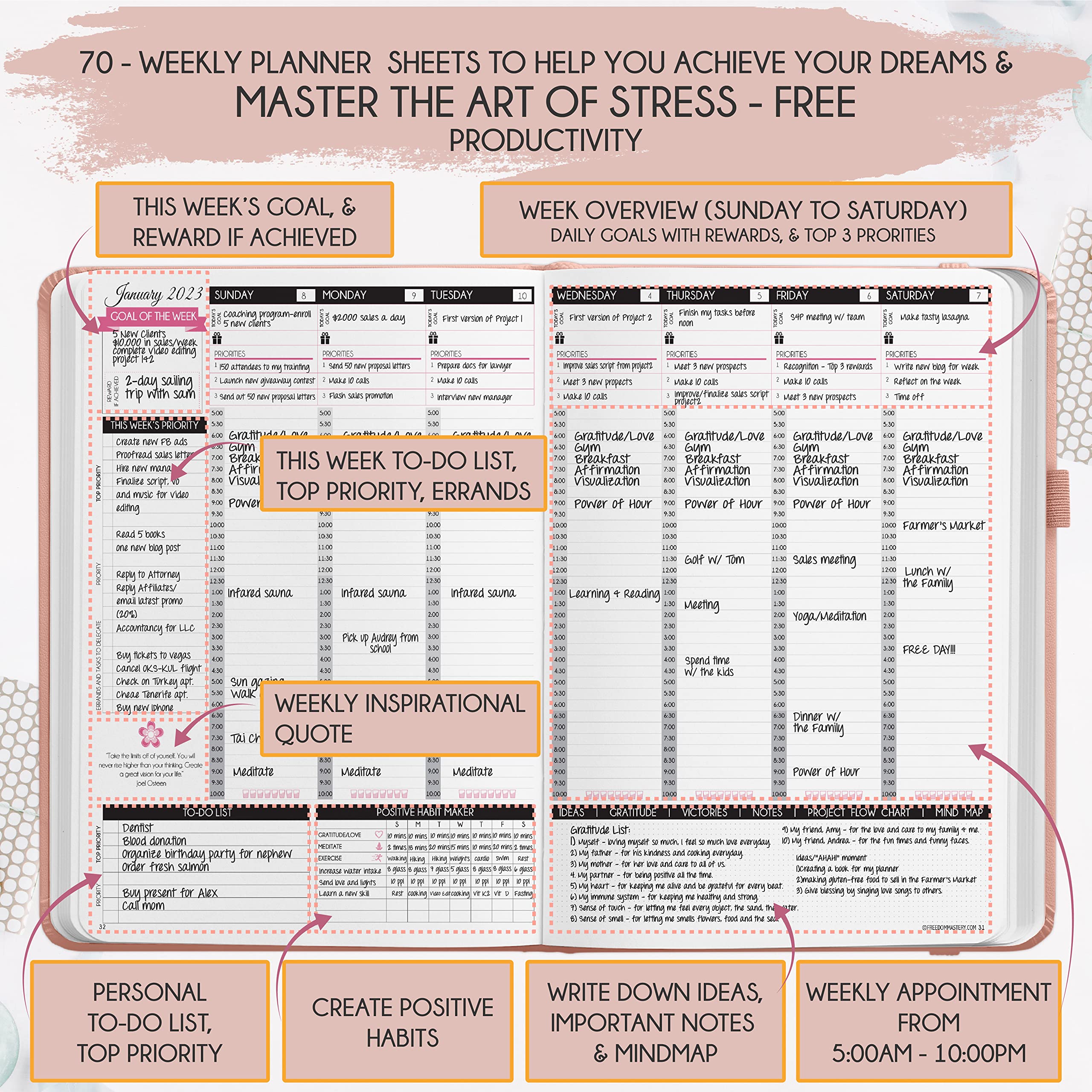 Law of Attraction Planner Sept 2023 to Dec 2024 - Weekly and Monthly, a 16-Month Productivity Planner, Hourly Planner, Work Planner for Productivity & Happiness, Adhd Planner and Stickers, B5