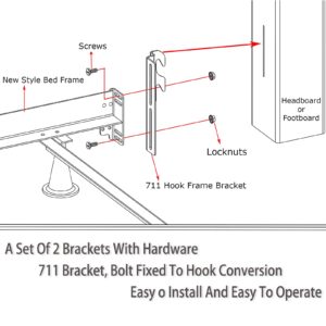 ABSOK Hook On Bed Frame Brackets, 711 Bolt-On to Hook-On Bed Frame Conversion Brackets, 2Pcs Headboard Hook Set with Hardware Hook Plate