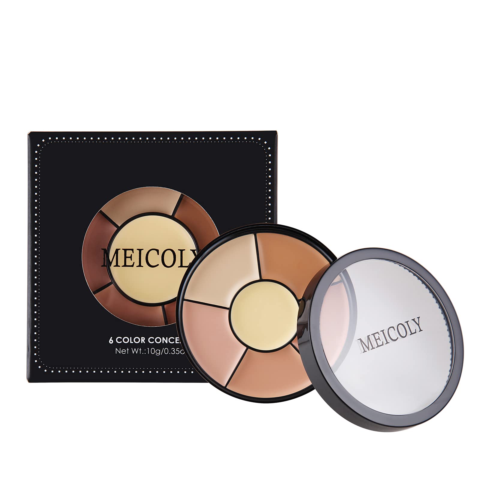 MEICOLY 6 Shades High Coverage Concealer,Tattoo Cover Palette,Cover Bruises, Tattoos, Age Spots, Vitiligo, Birthmarks,with 8 pcs White Makeup Sponges