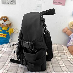 PEXIZUAN kawaii backpack girl school bag waterproof nylon with kawaii pendant cute pin mini backpack(black)