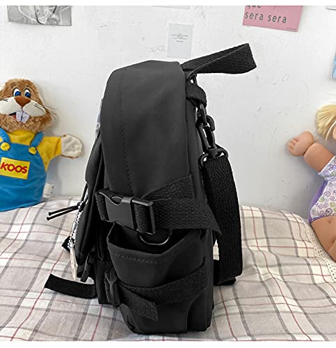 PEXIZUAN kawaii backpack girl school bag waterproof nylon with kawaii pendant cute pin mini backpack(black)