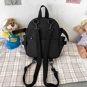 PEXIZUAN kawaii backpack girl school bag waterproof nylon with kawaii pendant cute pin mini backpack(black)