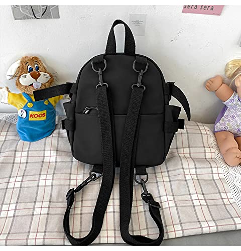 PEXIZUAN kawaii backpack girl school bag waterproof nylon with kawaii pendant cute pin mini backpack(black)