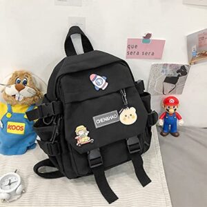 PEXIZUAN kawaii backpack girl school bag waterproof nylon with kawaii pendant cute pin mini backpack(black)