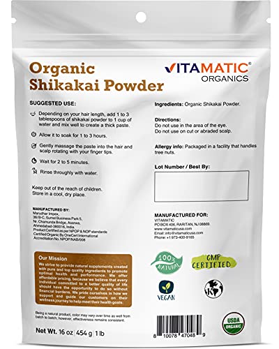 Vitamatic Certified USDA Organic Shikakai Powder 1 Pound (16 Ounce)