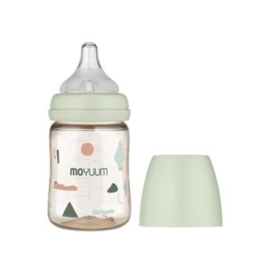 moyuum ppsu all in one baby bottle, ppsu baby bottle for breastfeeding babies, anti-colic wide-neck non-tip stable base, easy to clean natural baby bottle cloud edition 170ml, 6oz, stage 1 (slow flow)