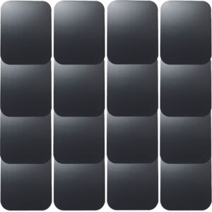 replacement metal plates set 16 pack for magnetic car mount. kit of 16 magnets for back of phone case. black rectangular iron stickers without holes discs. 3m adhesive backing steel sheets.