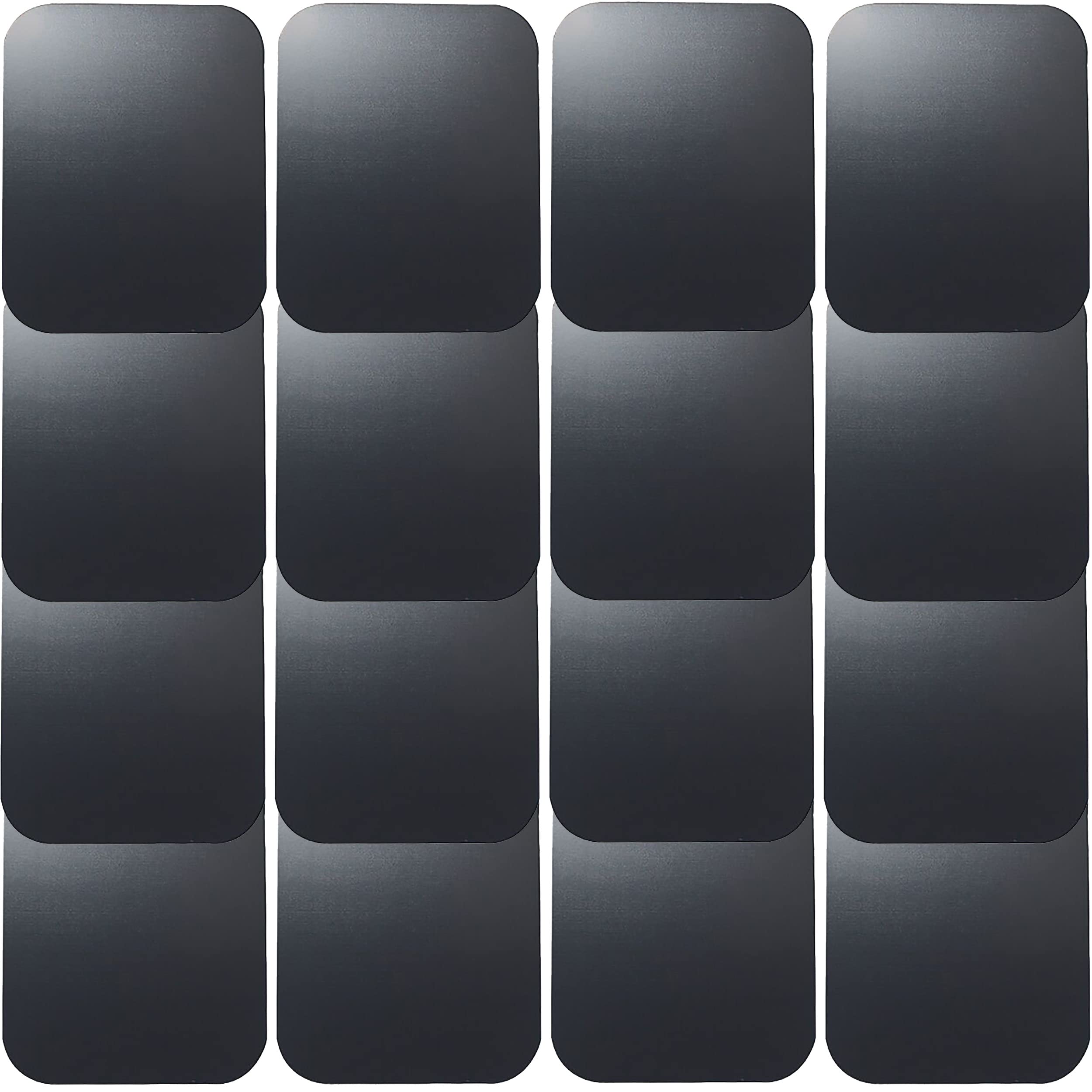 Replacement Metal Plates Set 16 Pack for Magnetic Car Mount. Kit of 16 Magnets for Back of Phone Case. Black Rectangular Iron Stickers Without Holes Discs. 3M Adhesive Backing Steel Sheets.