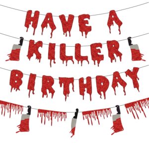 saliyaa halloween horror birthday party decorations banner,have a killer birthday banner,red blood drop garland,friday the 13th birthday party decor,happy birthday vampire killer party decorations