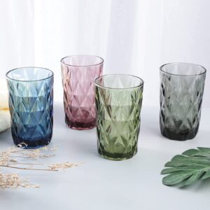 Bandesun Thick Glassware Drinking Glass set of 6 Diamond Kitchen Glasses Tumbler Cup（12 OZ），for Water，Cocktail，Milk，Juice and Beverage.