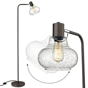 elyona farmhouse standing light, bubble glass tall pole lamp, adjustable industrial floor lamp for bedroom living room office, edison 6w bulb included, oil rubbed bronze finish