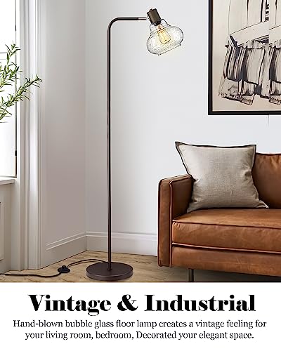 ELYONA Farmhouse Standing Light, Bubble Glass Tall Pole Lamp, Adjustable Industrial Floor Lamp for Bedroom Living Room Office, Edison 6W Bulb Included, Oil Rubbed Bronze Finish