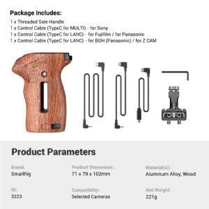 SmallRig Threaded Side Handle with Record Start/Stop Remote Trigger with 3 Control Cable for Sony Cameras, for Panasonic Cameras, for Fujifilm Cameras, for Z CAM Cameras 3323