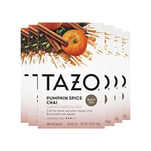 tazo pumpkin spice chai black tea bags, 20 count (pack of 6)