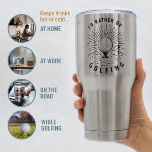 Magic Pine I'd Rather Be Golfing Insulated Stainless Steel Tumbler w Lid, (30 Ounce) Funny Golf Gift for Golfers - Mug for Travel, Fathers Day, Birthday, Coffee, Dad, Gag Gift, Flask for the Course