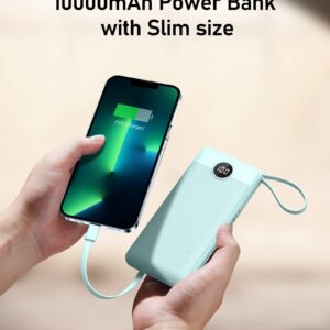 VEEKTOMX Portable Charger with Built-in Cables - 10000mAh Power Bank for iPhone - Slim Fast Charge USB C Battery Pack - Small Travel Essentials Powerbank, Compatible with iPhone, Samsung, Android, etc