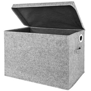 sammy & lou collapsible felt soft toy box for toddlers toy storage organizer with handles and hinged lid, 22 x 14.5 x 15 inches, light gray