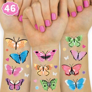 xo, fetti butterfly temporary tattoos - 46 glitter styles | rainbow fairy birthday party supplies, monarchs, hearts, flowers, garden arts and crafts