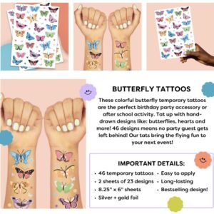 xo, Fetti Butterfly Temporary Tattoos - 46 Glitter Styles | Rainbow Fairy Birthday Party Supplies, Monarchs, Hearts, Flowers, Garden Arts and Crafts