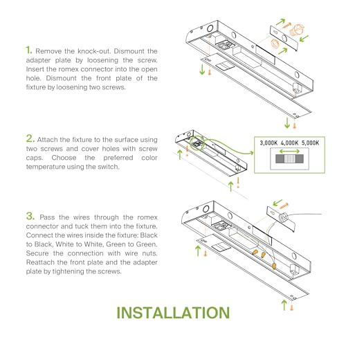 ASD LED Under Cabinet Lighting, 32 inch 16W 1057 LM, Dimmable Hardwired Under Cabinet Lights for Kitchen, 3000K Soft/4000K Cool/5000K Daylight, Under Counter Light Fixtures, ETL Energy Star, White