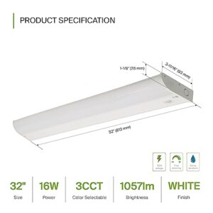 ASD LED Under Cabinet Lighting, 32 inch 16W 1057 LM, Dimmable Hardwired Under Cabinet Lights for Kitchen, 3000K Soft/4000K Cool/5000K Daylight, Under Counter Light Fixtures, ETL Energy Star, White